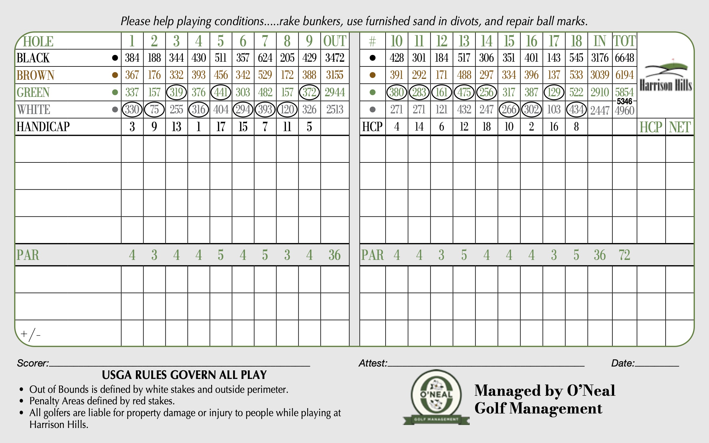 Harrison Hills Golf Club Scorecard Hole By Hole Attica Indiana